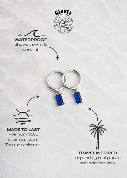 Aqua Hoop Earrings - Silver