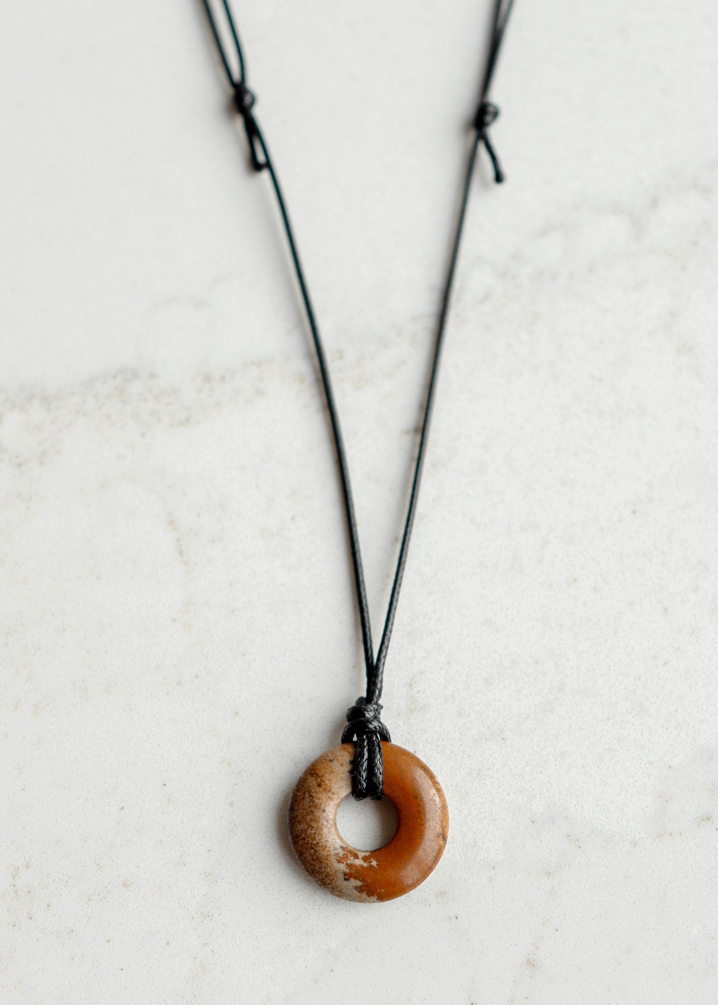 Gemstone Donut Leather Necklace