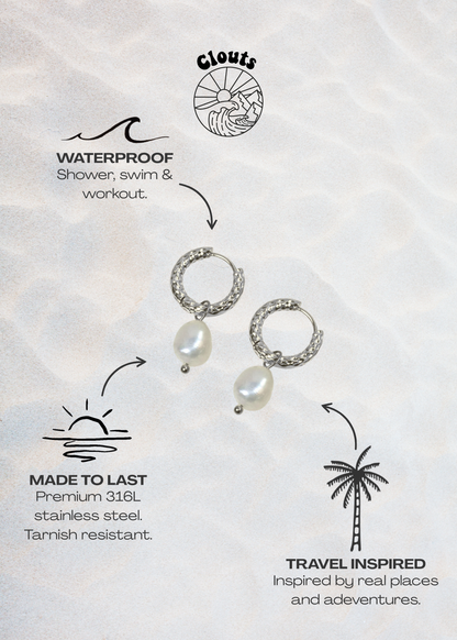 Atlantis Pearl Hoop Earrings - Silver