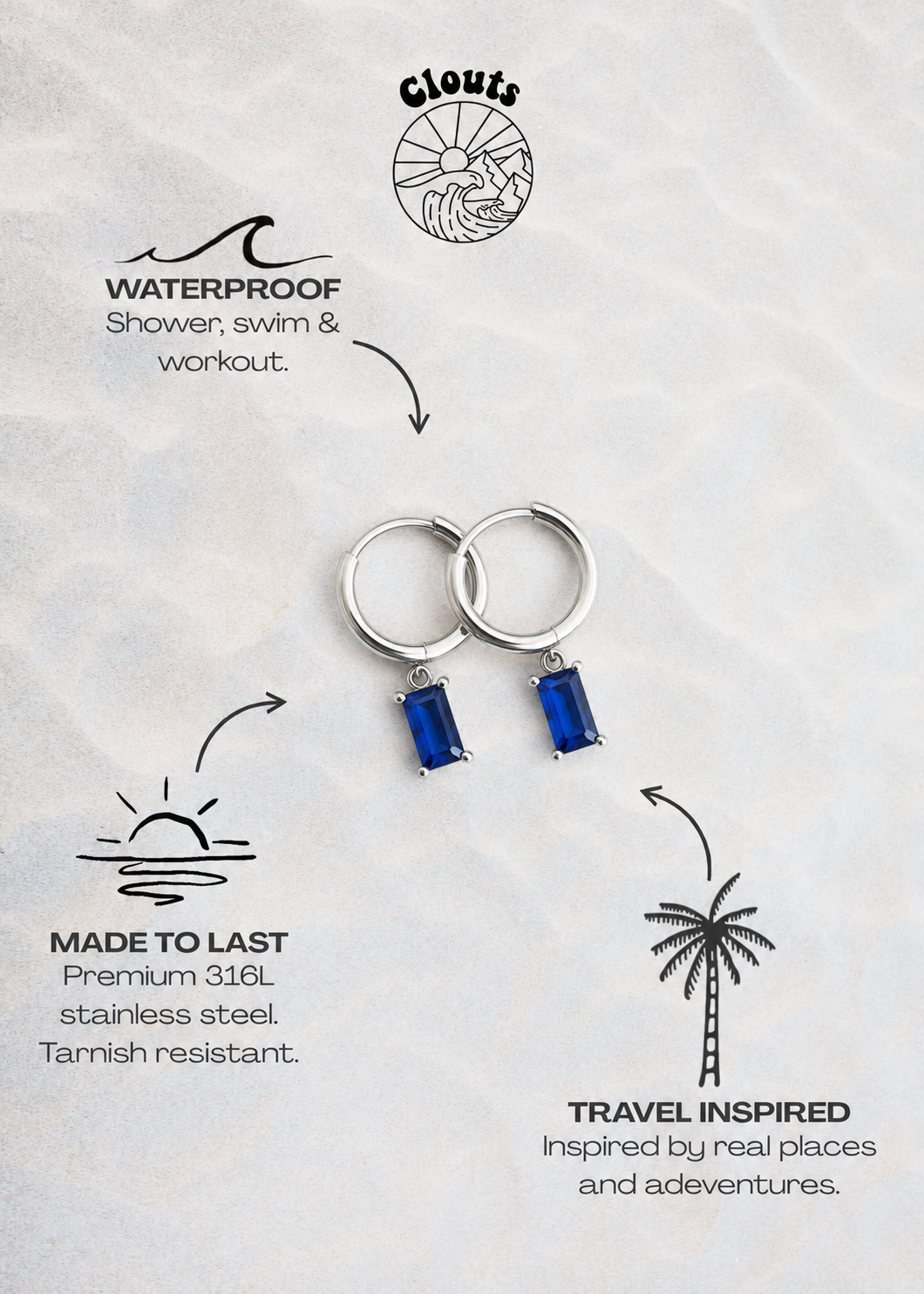 Aqua Hoop Earrings - Silver