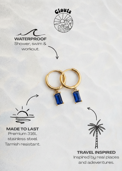 Aqua Hoop Earrings - Gold