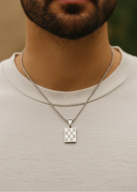 Checkered Necklace - silver