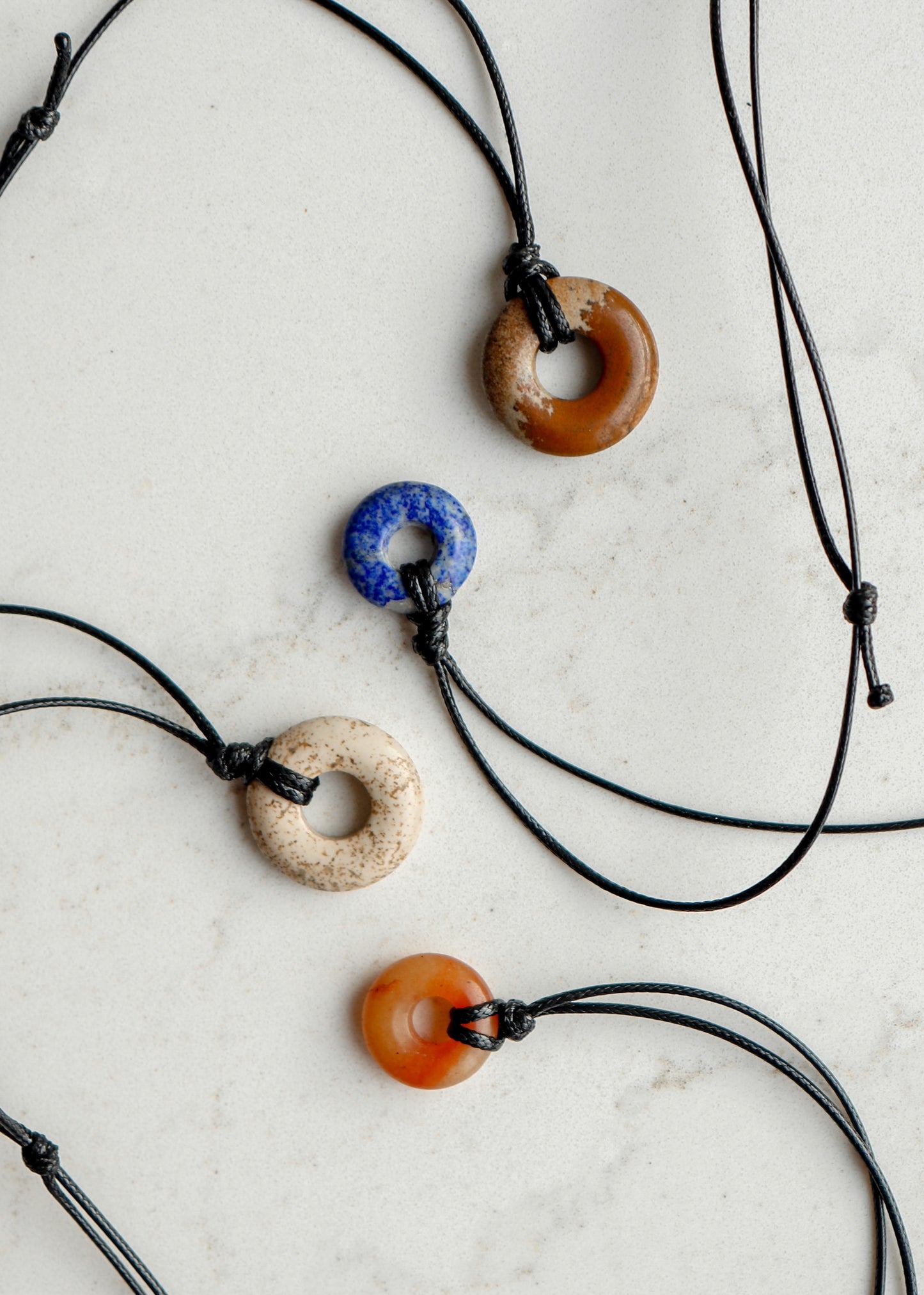 Gemstone Donut Leather Necklace