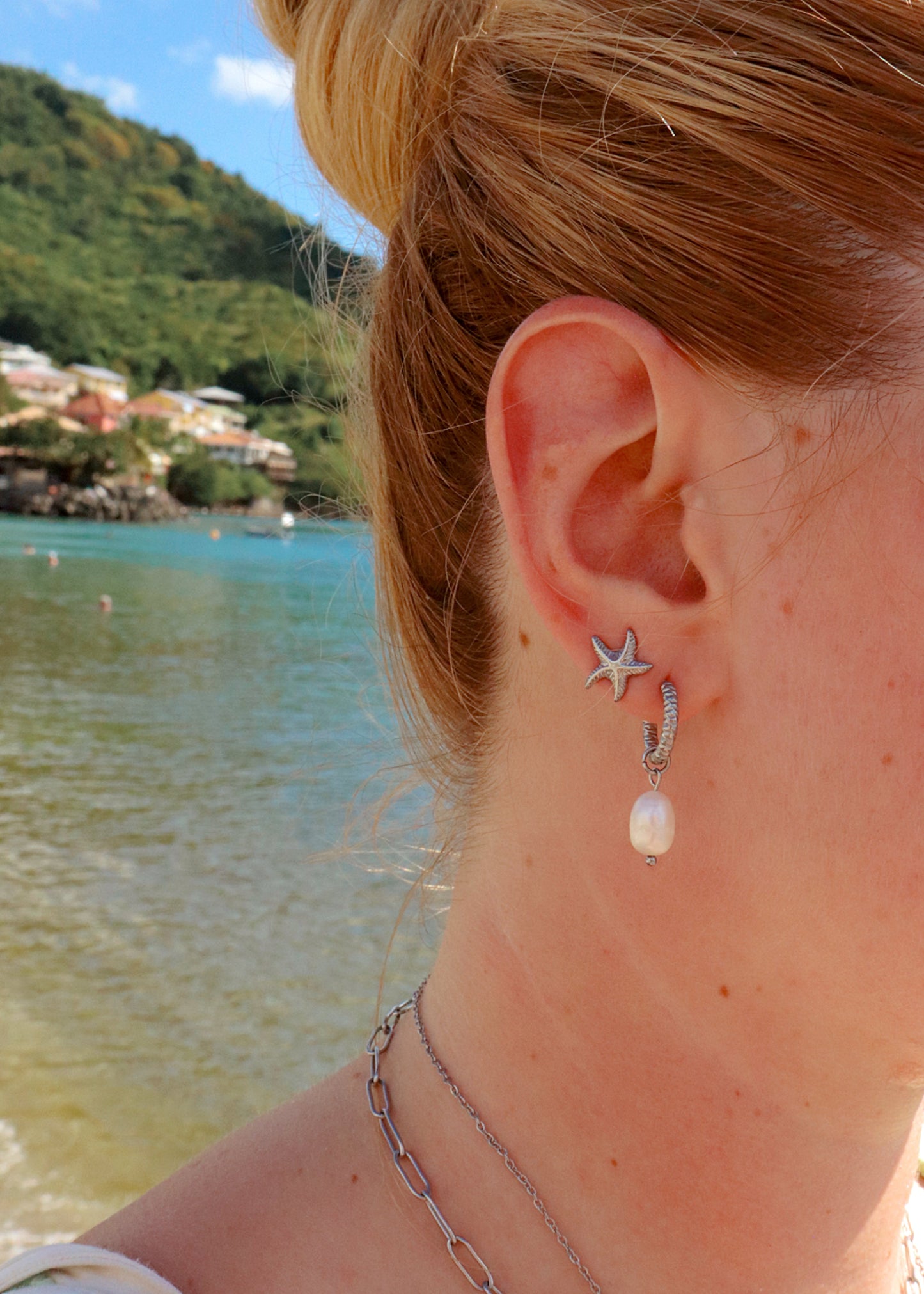 Atlantis Pearl Hoop Earrings - Silver