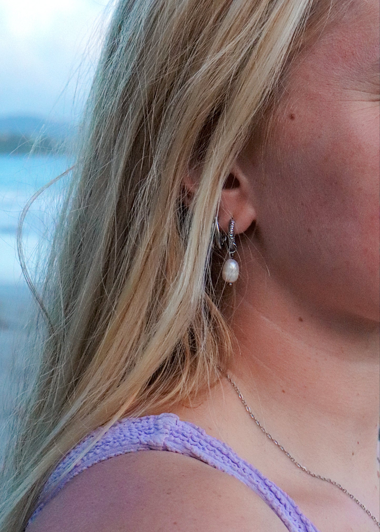 Atlantis Pearl Hoop Earrings - Silver