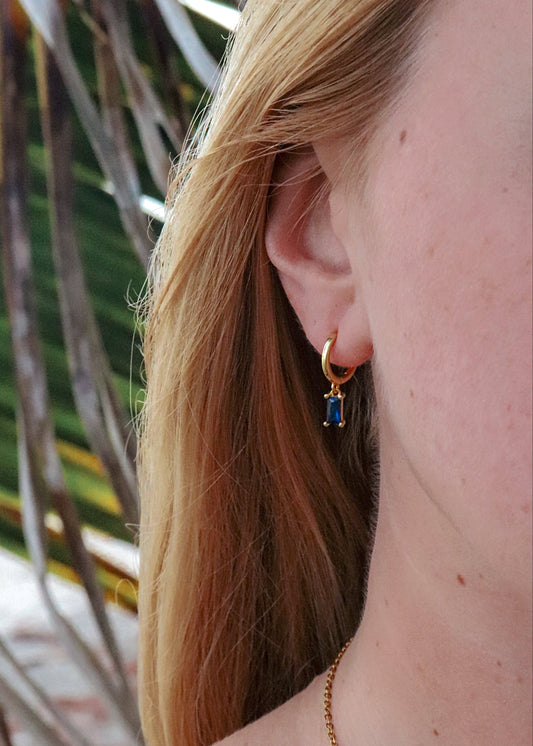Aqua Hoop Earrings - Gold