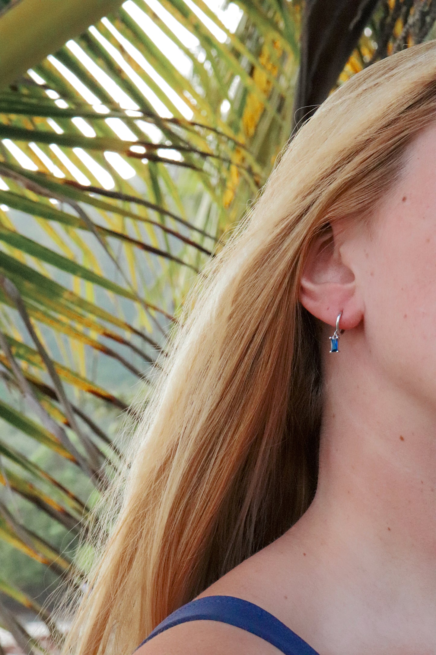 Aqua Hoop Earrings - Silver
