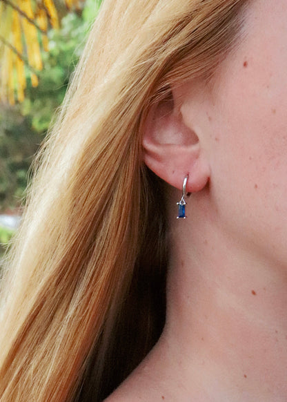 Aqua Hoop Earrings - Silver
