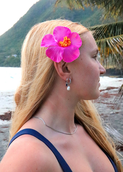 Atlantis Pearl Hoop Earrings - Silver