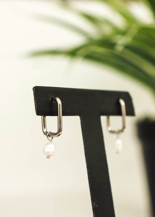 Rectangle Pearl Drop Earrings